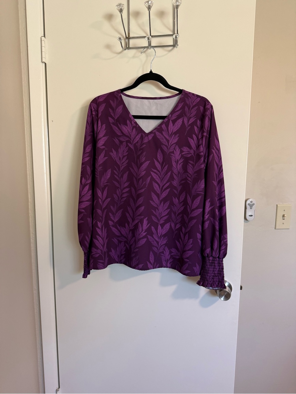 Purple V-Neck Long-Sleeve Blouse